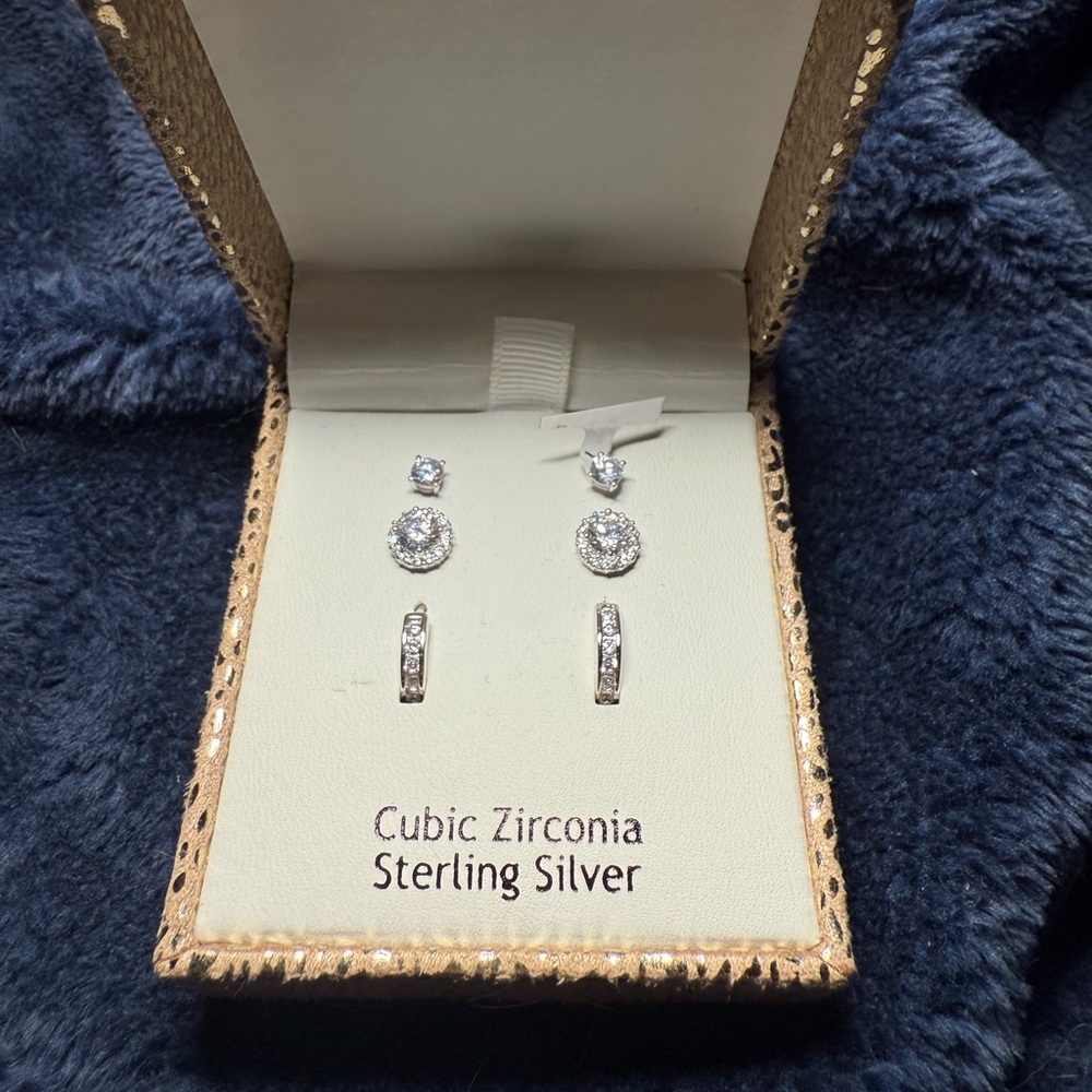 Dazzling Tiny Silver Crystal Earring Set - Picture 2 of 4